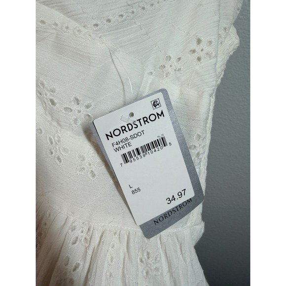 NWT Angie Mini Dress Women Large White Eyelet Flutter Sleeve Sun Dress - Picture 5 of 8